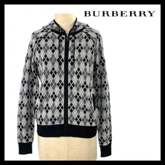 【BURBERRY】FBA80-123-08 サイズ 1 ジップアップ ニットパーカー アーガイル柄 綿 グレー ブラック/黒 アクリル アウター バーバリー LONDON/ロンドン (M-164)