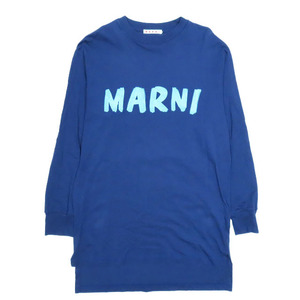 マルニ MARNI ペイントロゴ ロングTシャツ ロングスリーブ プリント クルーネック トップス ネイビー 38 レディース