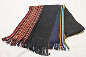 3004送料300円 Paul Smith ポールスミス 毛 マフラー ブラック マルチストライプ ストライプ ストール 秋冬 フリンジ ブラック ネイビー