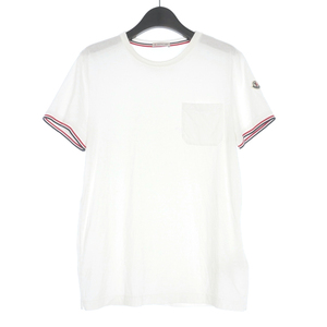 モンクレール MONCLER 19SS トリコロールリブ クルーネックポケットTシャツ カットソー 半袖 S ホワイト 白 E10918019800 国内正規 メンズ