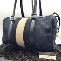 【美品】GUCCI ミニボストン シェリーライン キャンバス GG レザー 黒