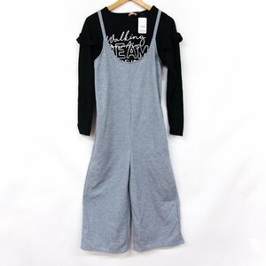 ネイビー セットアップ サロペット 長袖Tシャツ 未使用品 キッズ 女の子用 160サイズ グレー×ブラック NAVY