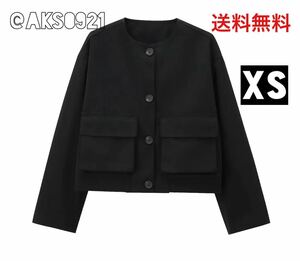 ★送料無料★新品未使用★9月新作★black vintage ヴィンテージ レトロ ノーカラー ジャケット アウター レディース XSサイズ