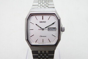 1円～【動品】SEIKO セイコー Chronos クロノス　5H23-5100　メンズ　クオーツ腕時計　デイデイト　ホワイト文字盤　シルバー　12-3-15