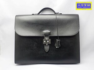 HERMES エルメス ブリーフケース サック・ア・デペッシュ 38 ブラック ボックスカーフ シルバー金具 中古B+ 【送料無料】 A-8430