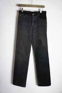 旧式 国内正規 Chrome Hearts クロムハーツ DNM PANTS HRSSHE フレアニー デニム パンツ アシンメトリー サイズ28R 本物 黒724O▲