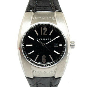 ブルガリ エルゴン 腕時計 EG30S クオーツ ブラック文字盤 レザー ステンレススチール レディース BVLGARI 【中古】