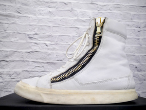 レア6万◆Giuseppe Zanotti ジュゼッペザノッティ ダブルジップデザイン レザー ハイカット スニーカー 41 白◆ 希少なハイカットモデル♪