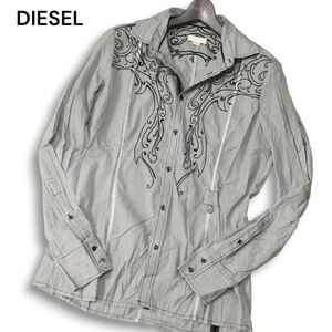 DIESEL ディーゼル 通年 刺繍デザイン★ 長袖 ストライプ シャツ Sz.L　メンズ　I4T03875_B#C