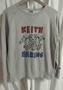 評価参照！古着　サイズS ユニクロ UNIQLO × キースヘリング Keith Haring ラグランスウェット トレーナー　グレー　コンパクト便匿名配送