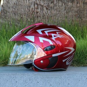 バイク 自転車 子供用 半帽、半キャップ ヘルメット ジェットヘルメット フリーサイズ　2色選択可赤色