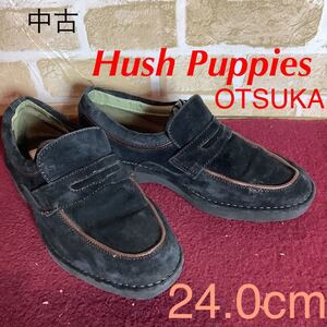 【売り切り!送料無料!】A-285 Hush Puppies OTSUKA!スエードスリッポン!黒!24.0cm!おしゃれ!秋冬!中古!