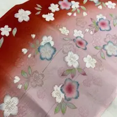 Y4559 七五三用 帯揚げ 赤 桜 正絹 シミ有り