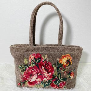 美品　フェイラー　ハンドバッグ　シュニール織　ブラウン　花柄　フラワー　薔薇　 FEILER 手提げ