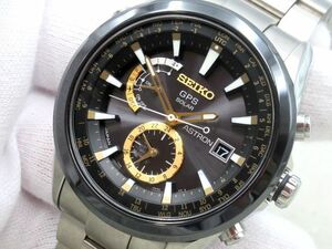 ジャンク品 SEIKO セイコー 7X52-0AA0 アストロン GPS 電波ソーラー 黒文字盤 デイト メンズ 腕時計 セラミック チタン ブラック×シルバー