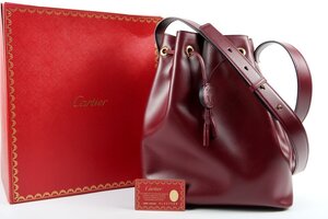 【美品】Cartier カルティエ マストライン 2C ボルドー 巾着型ショルダーパック ブランド鞄【PK60】