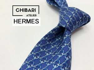 HERMES　エルメス　チェック柄　ネクタイ　3本以上送料無料　ブルー　0904176