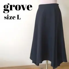 グローブ grove ワールド フレアスカート 膝丈 黒 ゴム 薄手 l 通勤