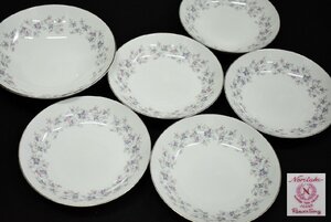 竜B907◆Noritake ノリタケ 洋食器 Flower Song フラワーソング 21cm 19cm ボウル 皿 計6枚 (大1×小5枚) 喫茶店 カフェ