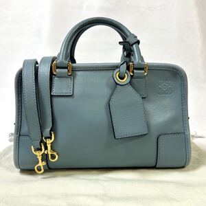 【現行/美品】LOEWE ロエベ アマソナ23 ハンドバッグ ショルダー 2way アナグラム レディース レザー 本革 チャーム ライトブルー ロゴ