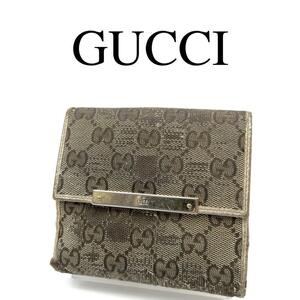 GUCCI グッチ 折り財布 GGキャンバス GG柄 ロゴプレート Wホック