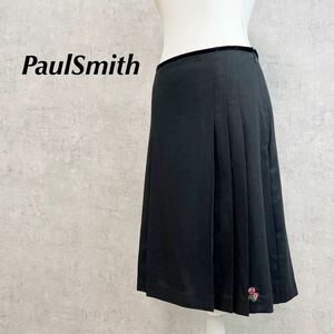 Poul Smith ポールスミス 黒 ウールスカート プリーツスカート 膝丈スカート　バラ刺繍　ブラック　台形スカート　オンワード
