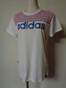 アディダス adidas レディース 半袖 機能 Tシャツ W TEAM ボーダーsizeL climalite 吸汗 透湿 速乾 UVプロテクト UPF50＋