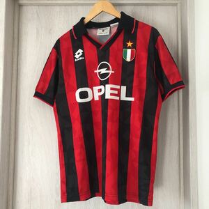 (k) 90s 90年代 Lotto AC MILAN OPEL ユニフォーム シャツ 半袖 赤黒 