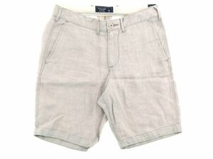 新品本物 アバクロ Abercrombie & Fitch ビンテージ加工 麻ショートパンツ ショーツ ヘリンボーン織柄 サンド 281 / W28