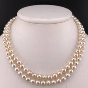 E06-1452 2連☆パールネックレス 6.5mm~7.0mm 40cm 55.8g ( 2連 Pearl necklace SILVER )