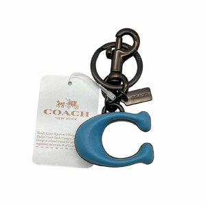 最終出品 未使用 タグ付き COACH コーチ C8433 シグネチャー キー フォブ レザー メタル バッグチャーム キーホルダー キーリング ブルー系