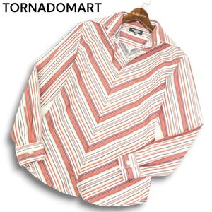 【00s Y2K VINTAGE archive】TORNADOMART トルネードマート 通年★ 長袖 ストライプ V字 シャツ Sz.M メンズ 日本製　C5T00610_1#C