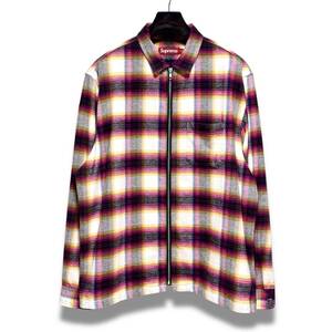 美品 24SS Supreme シュプリーム Shadow Plaid Flannel Zip Up Shirt シャドー プラッド フランネル ジップアップ シャツ White サイズ XL