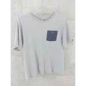 ◇ A BATHING APE ア ベイシング エイプ ドット柄 ロゴ 刺繍 半袖 Tシャツ カットソー M グレー ネイビー ホワイト #