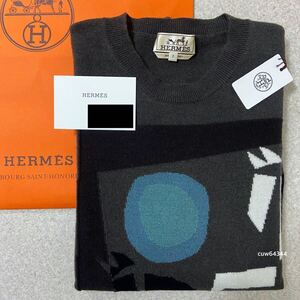 国内正規品 新品未使用 S Hermes エルメス ヴェルキーラブ クルーネック ニット セーター カシミヤ100% ダークグレー系 タグ・カード