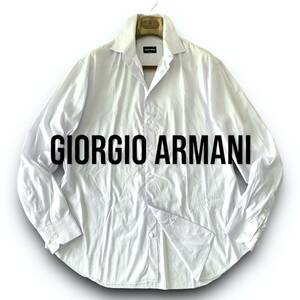 C14 美品 溢れる爽やか！定価14万 XLぐらい 43『ジョルジオアルマーニ GIORGIO ARMANI』極薄 ストレッチコットン 長袖 シャツ ライトブルー