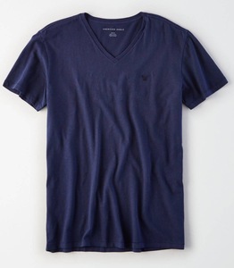 セール! 残り僅か! 正規品 本物 新品 アメリカンイーグル Vネック スラブ Tシャツ 綿100% AMERICAN EAGLE 最強カラー ネイビー 紺 XS ( S