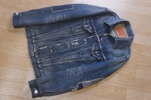 H903　即決　Levis　70505-0049 フェイデッドブルーリペアー ダメージ リペア加工 デニムジャケット 廃盤モデル ヴィンテージ Gジャン