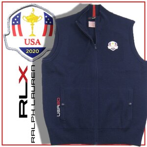 新品 RLX RALPH LAUREN / GOLF 【ライダーカップ】 ニット ジップ ベスト 日本サイズ XL クールマックス 紺 353809 ラルフローレン ゴルフ