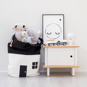 CJM321★収納袋 巾着型 玩具収納 おかたづけ お片付け 子ども キッズ おうち型 かわいい ハウス モノトーン インテリア 白