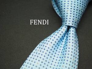 美品【FENDI フェンディ】 C1376 ロゴ 水色 SILK ブランド ネクタイ 古着 良品