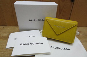 即決・美品☆BALENCIAGA/バレンシアガ・ミニウォレット イエロー・391446 DLQON・三つ折り 財布