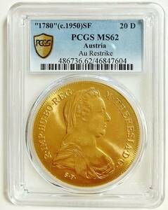 TOP POP 1780 1950 SF オーストリア マリアテレジア 20ダカット 大型 金貨 PCGS MS62 72.9 g リストライク アンティークコイン