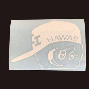 ハワイアンキッズ 白 ステッカー ｜ ハワイ ホノルル スナップバック キャップ 帽子 切り抜きステッカー サーフィン アロハ HDM SUP HI 808