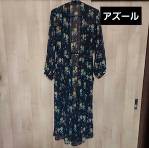 新品　花柄　シースルー　ロングカーディガン　アズール