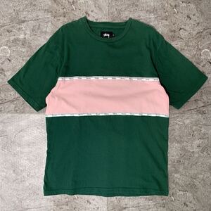 00s Old Stussy オールドステューシー センター切替 ロゴラインTシャツ グリーン 緑 M 80s 90s ビンテージ