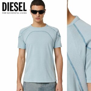 正規品/サンプル品/未使用/Lサイズ■タグ付き/アウトレット品■定価17,600円■DIESEL メンズ Dロゴパッチ リブ切替 Tシャツ 半袖 P127