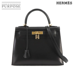 新品同様 エルメス HERMES ケリー 28 2way ハンド ショルダー バッグ ボックスカーフ レザー ブラック □K刻印 外縫い 90236024