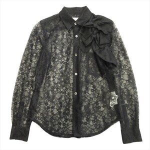 美品 15aw コムデギャルソン COMME des GARCONS フラワー 総レース シャツ ブラウス カットソー 花柄 シースルー XS ブラック レディース