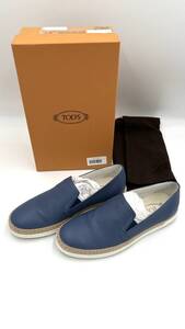 TODS トッズ エスパドリーユ レザースリッポン 靴 ドライビングシューズ ブルー サイズ37 1/2(約24～24.5cm)1度使用、シミあり